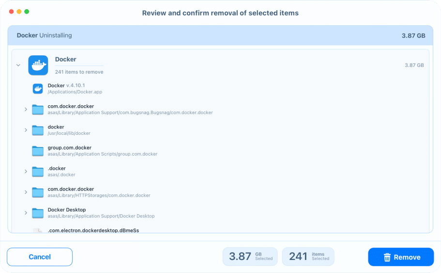 Confirmation window to delete Docker