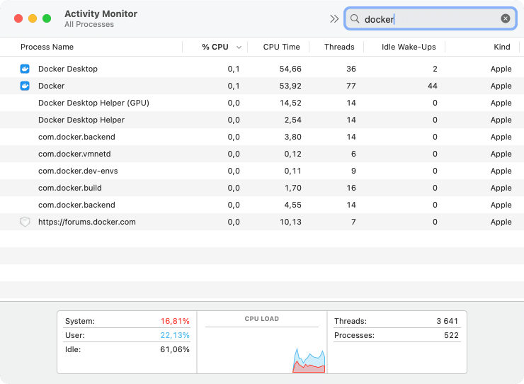 Docker processes in Activity Monitor window