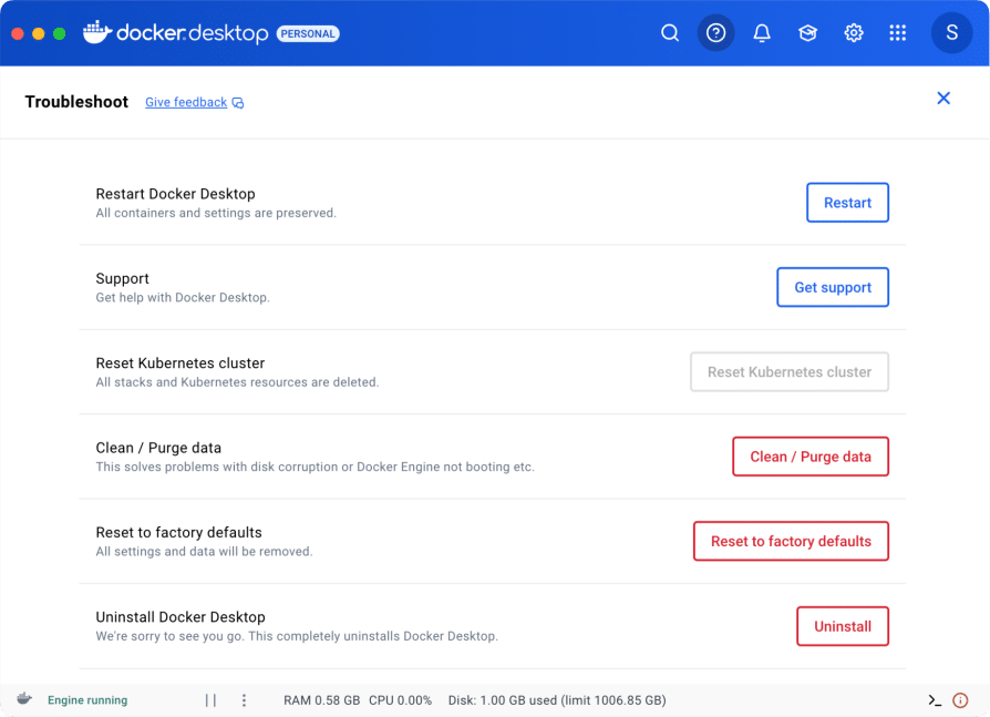 Docker desktop window