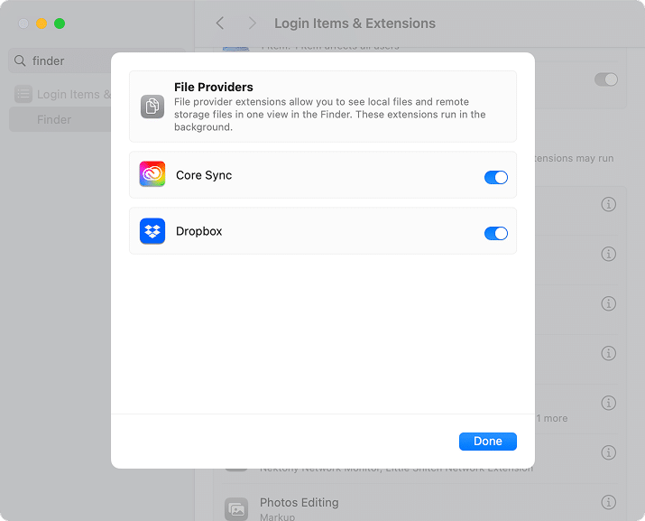 File Providers window in System Settings