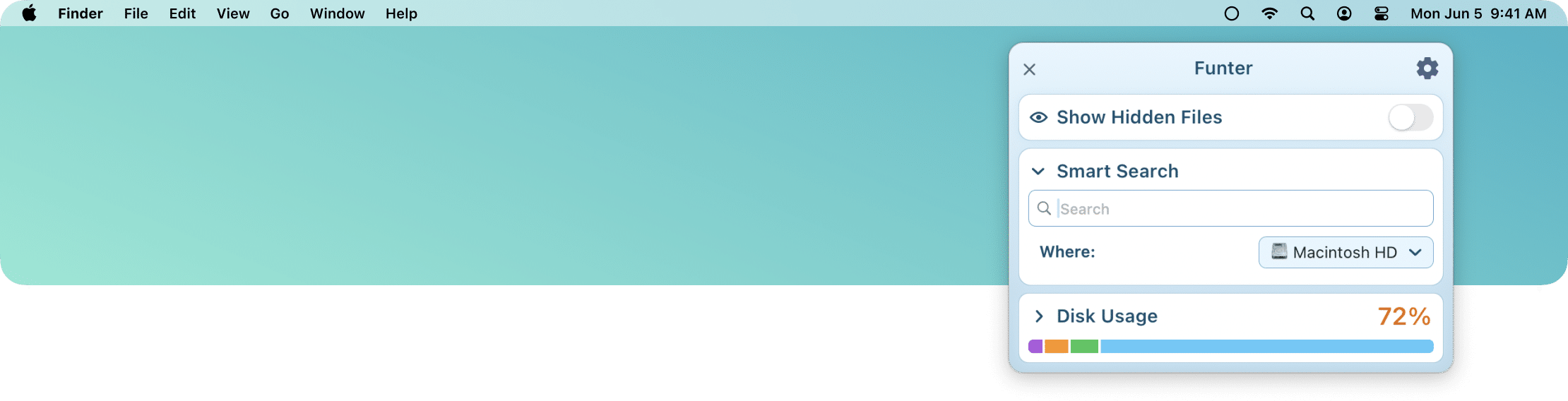 Funter popup menu on a Mac desktop