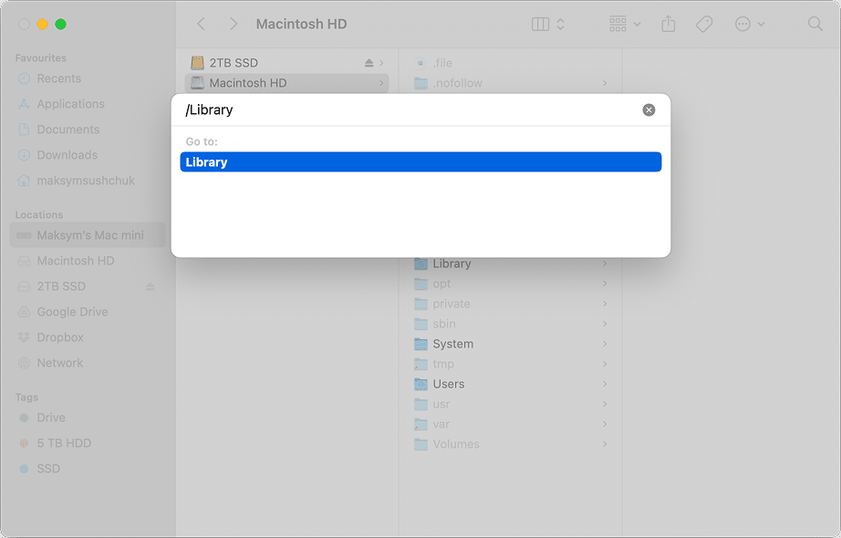 Library path in Go To Folder