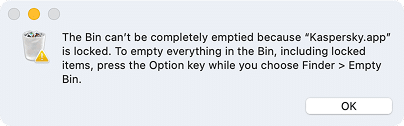 Message showing that the Kaspersky app is locked