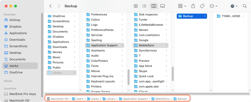 Deleting iPhone backups in Library folder