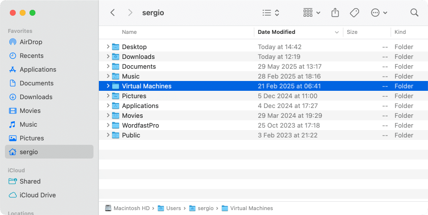 VMware Fusion virtual machines in Finder