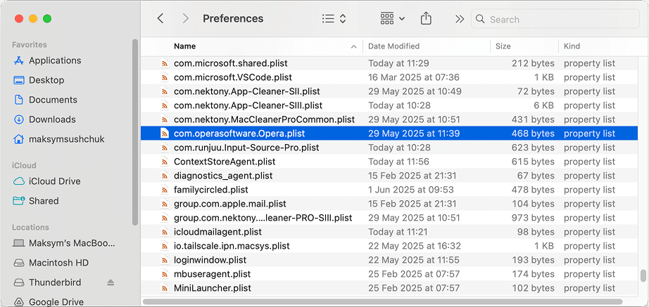 the Opera file in the Preferences folder