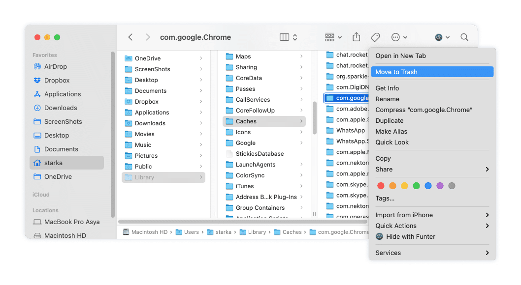 Removing cache files to Trash