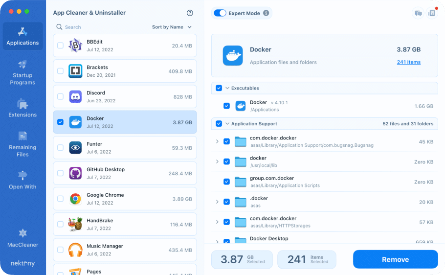 Removing Docker with App Cleaner & Uninstaller