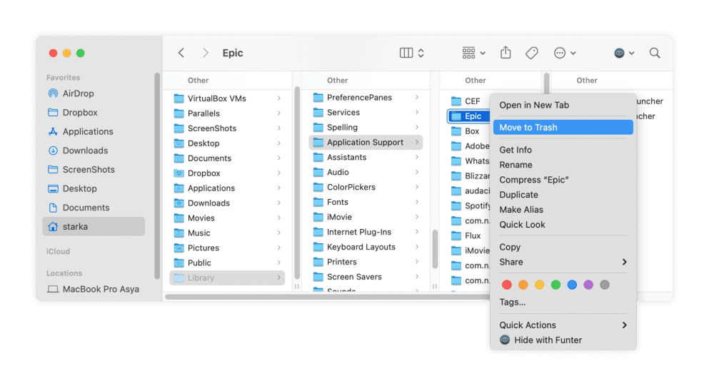Epic Games Launcher support files in the Library folder