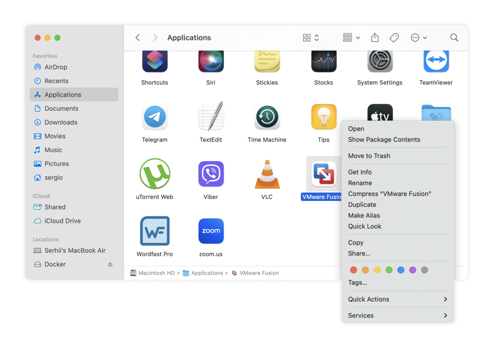 Deleting VMware Fusion