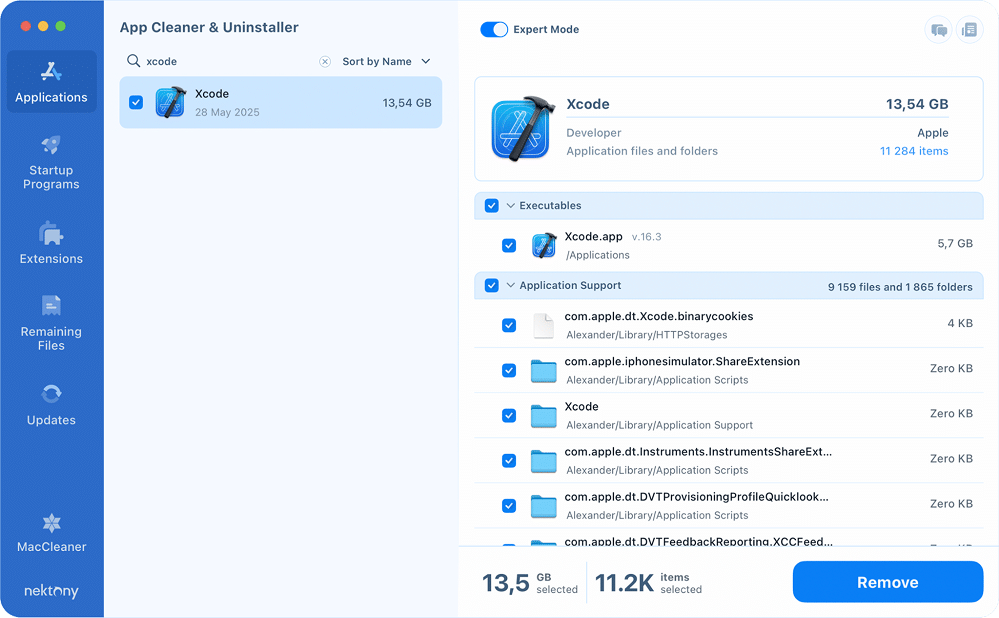 Search for Xcode in App Cleaner & Uninstaller