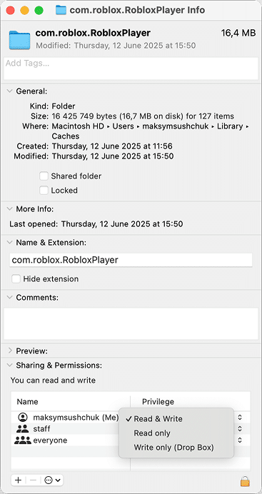 Roblox Cache folder information