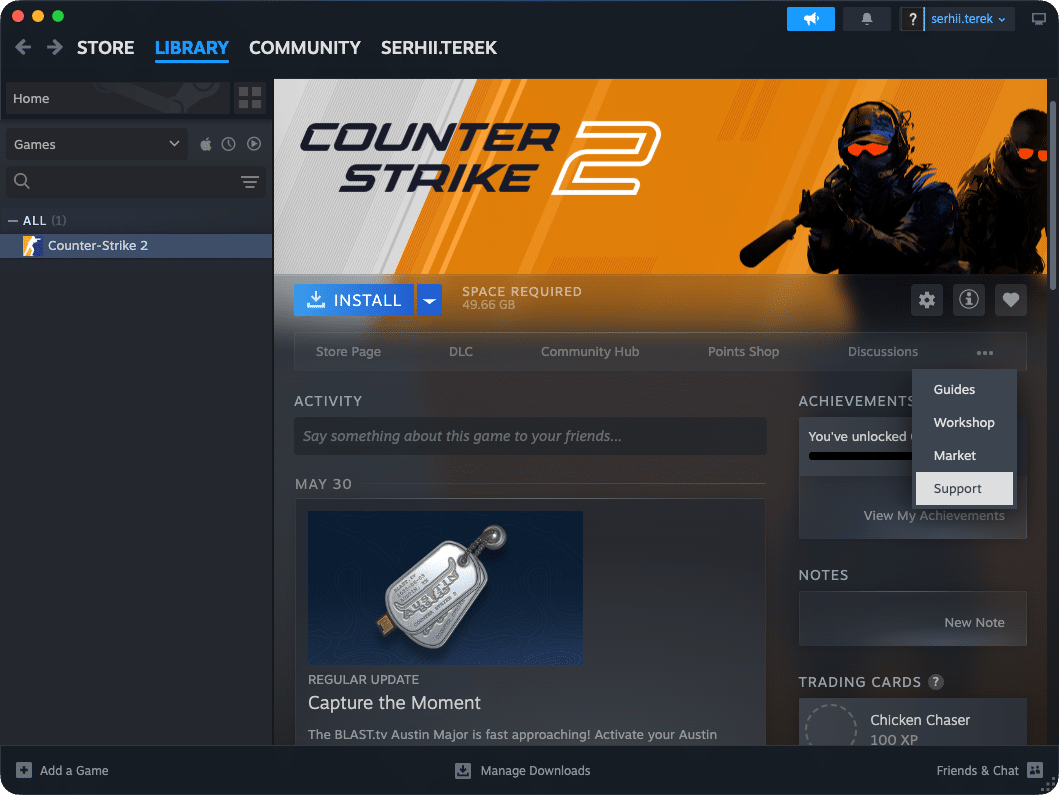 Steam window showing Library tab