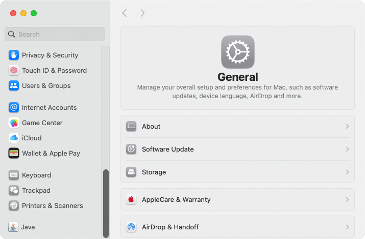 system settings with java