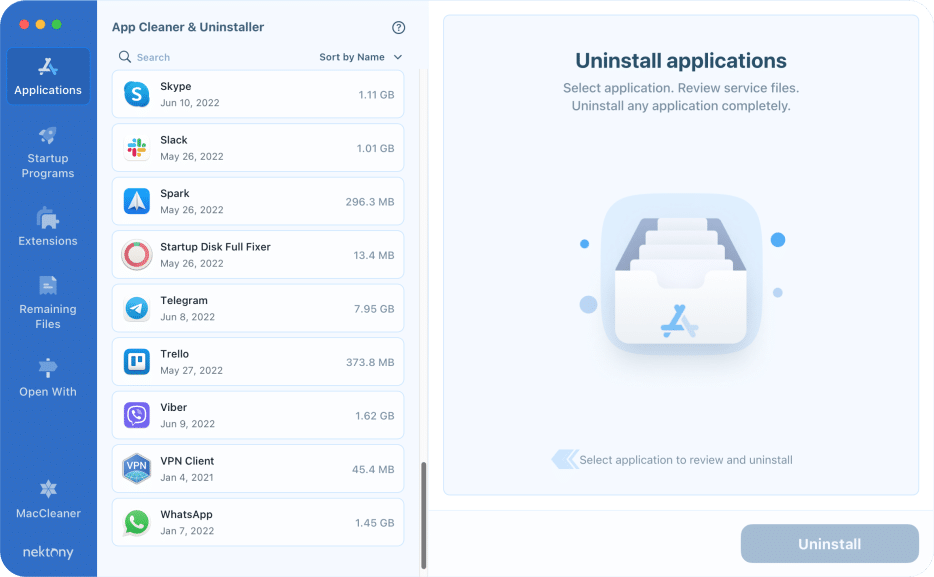 App Cleaner & Uninstaller start window