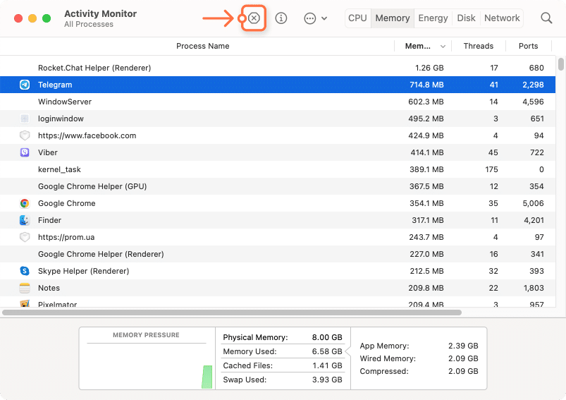 Activity Monitor window