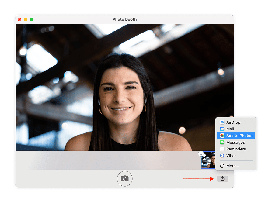 Photo Booth menu with the Export option