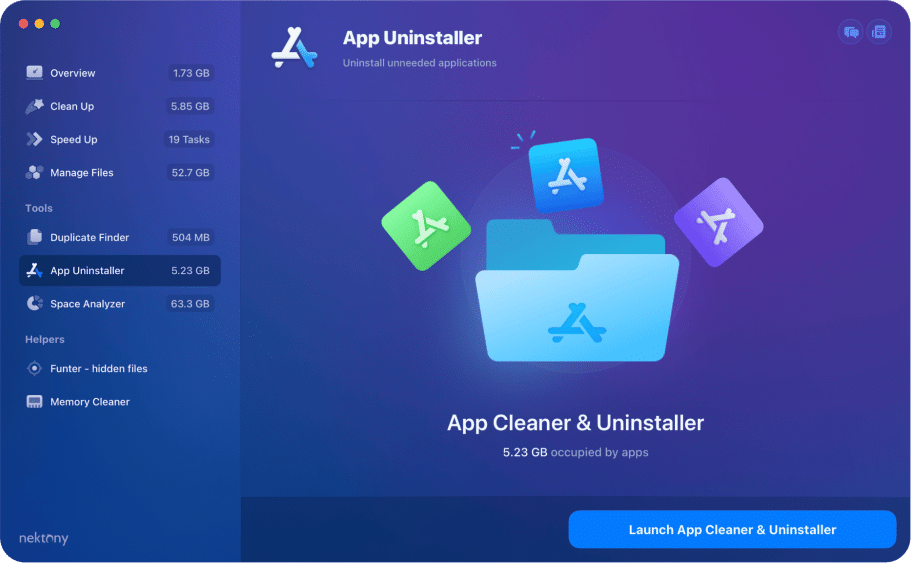 Uninstall applications tab in MacCleaner Pro window