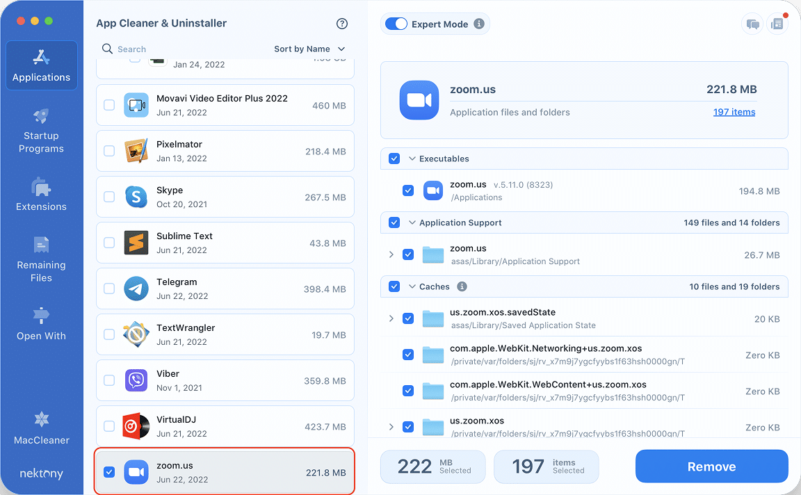 App Cleaner & Uninstaller showing Zoom