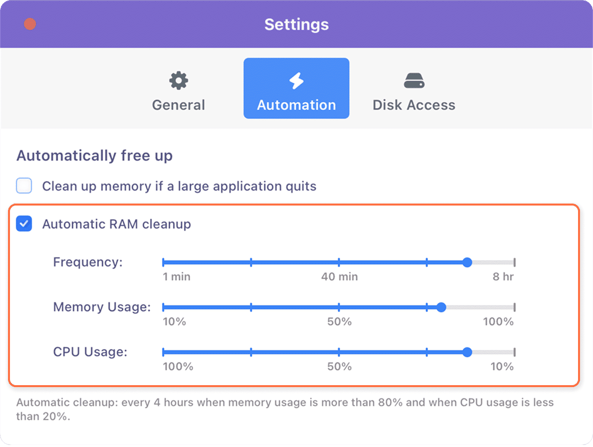 Memory Cleaner showing frequency to free up RAM