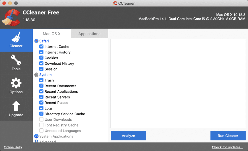 CCleaner window showing Cleaner tab