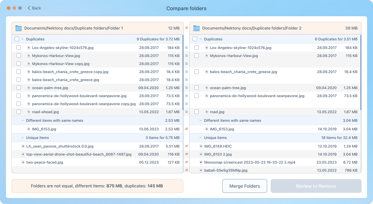 Comparing folders