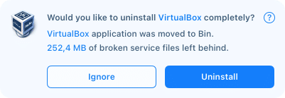 App Cleaner & Uninstaller showing VirtualBox