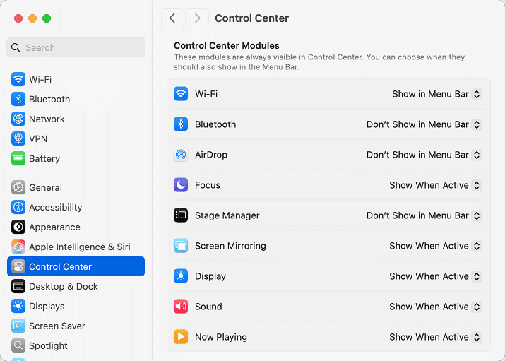 System Settings showing how to reduce transparency of Mac menu bar