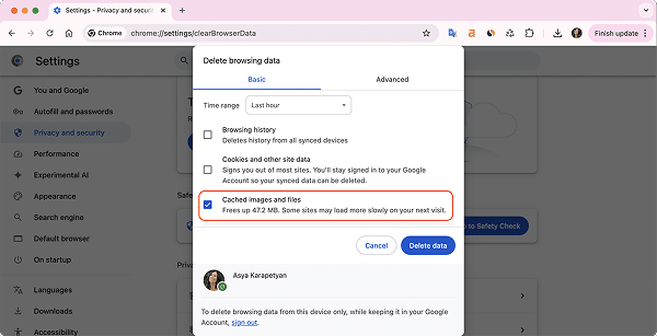 Chrome cache
