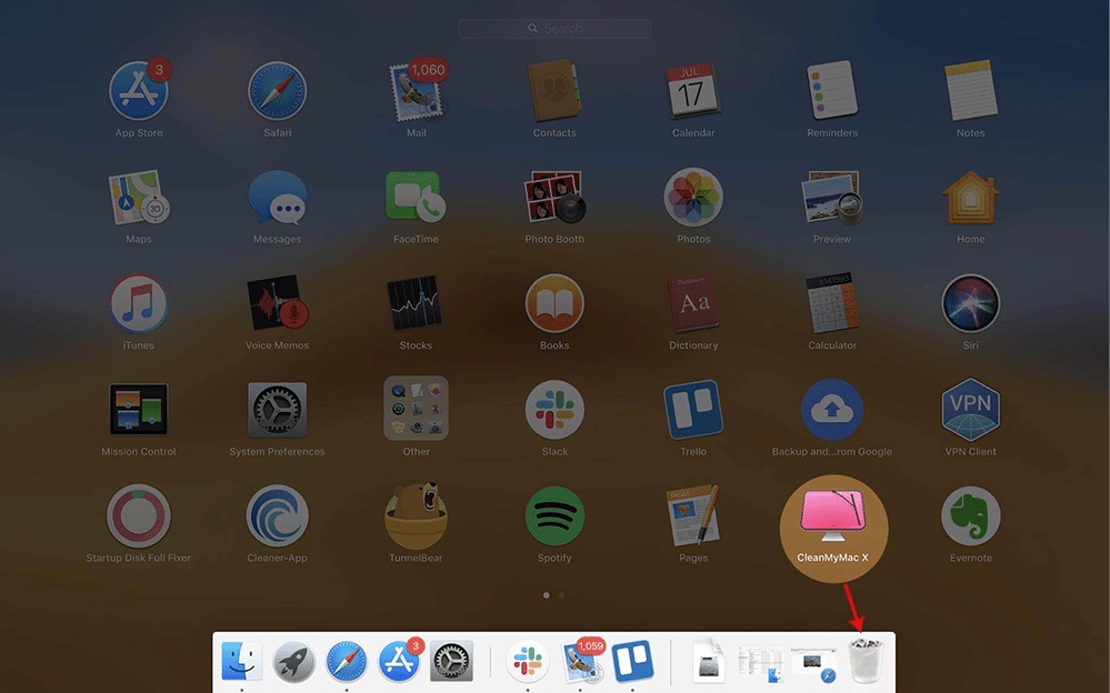 Launchpad screen showing how to remove Cleanmymac to Trash