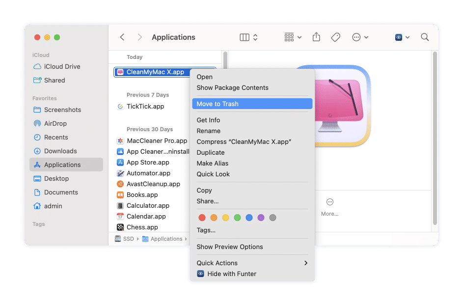 Removing CleanMyMac into the Trash