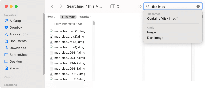 Finder window showing Downloads