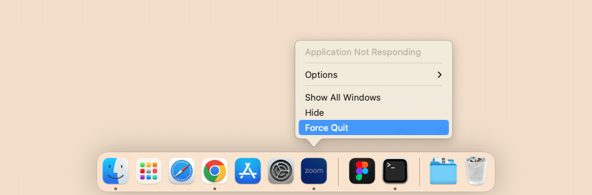 Dock panel - force quit apps