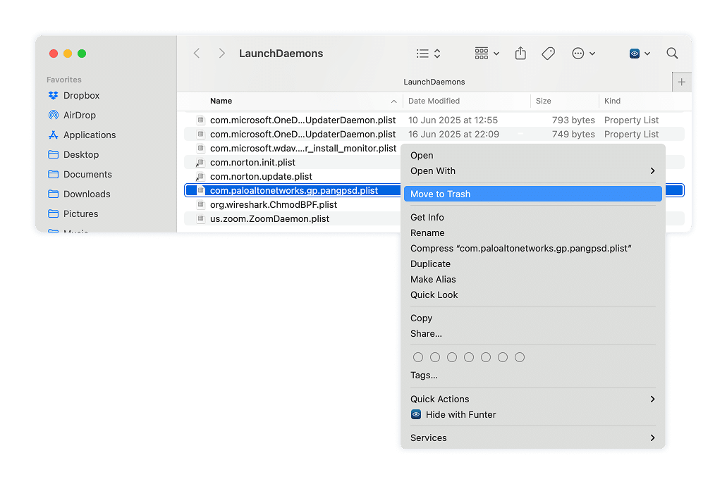 GlobalProtect files in the LaunchcDaemons folder
