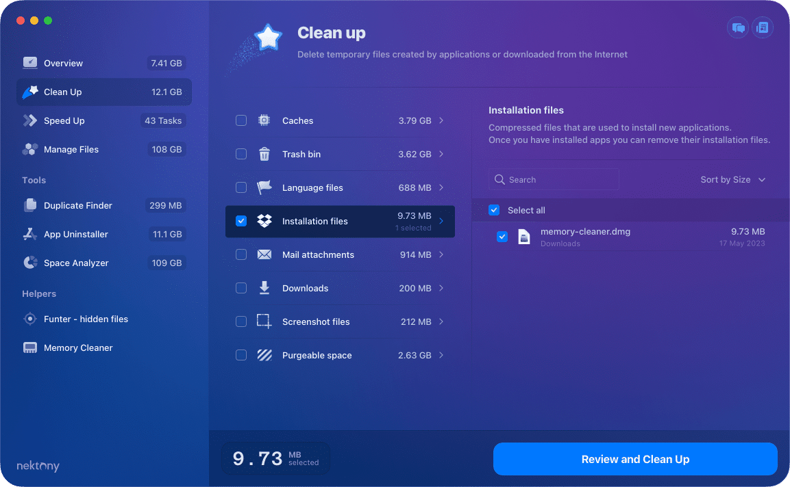 MacCleaner Pro showing installation files