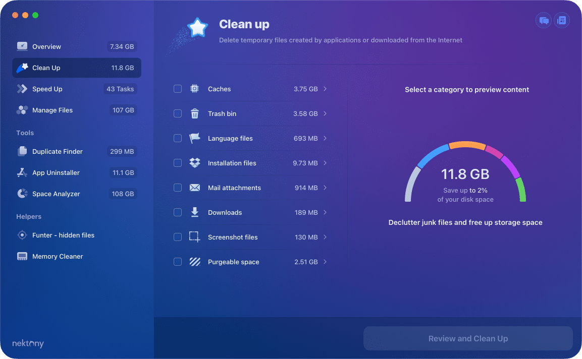 maccleaner pro showing the cleanup section