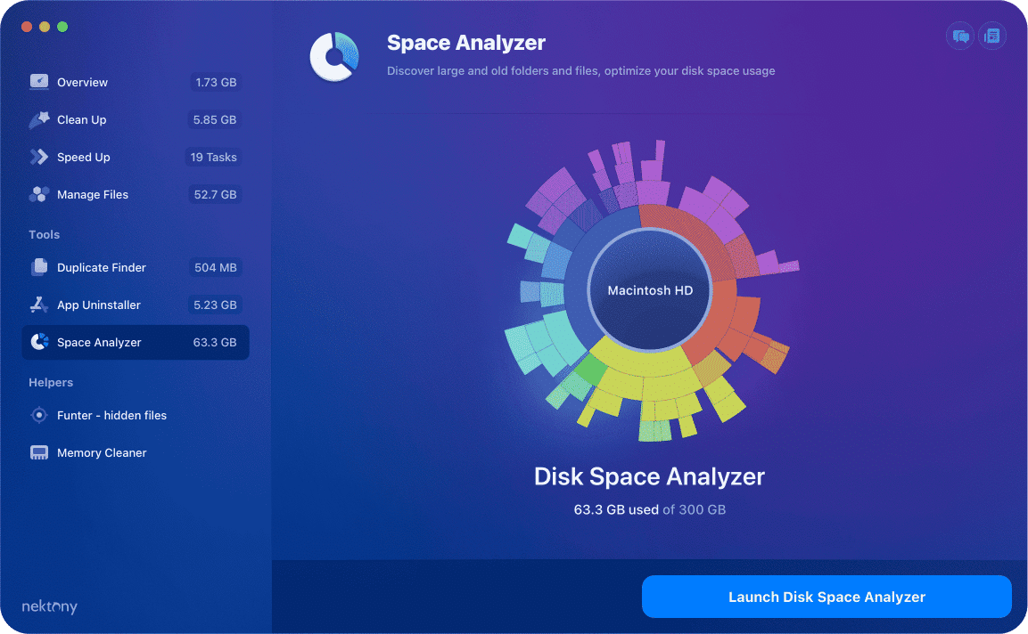 Maccleaner Pro window showing the disk analyzer tool