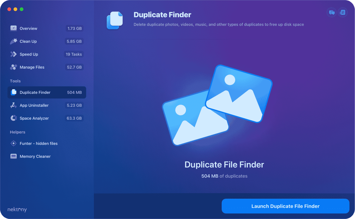 The Duplicate files panel
