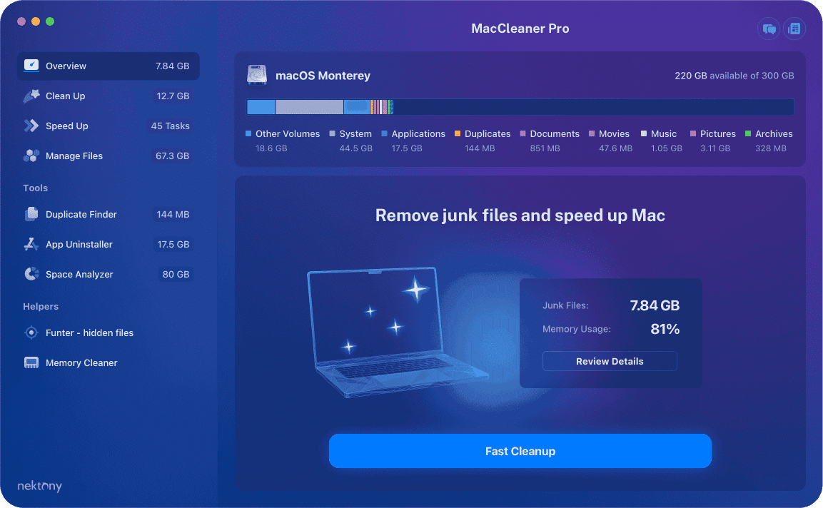 MacCleaner Pro - Disk usage overview