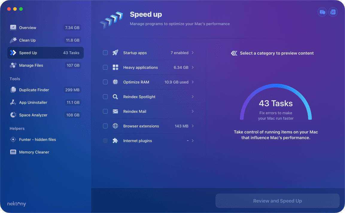 maccleaner pro showing the speed up section