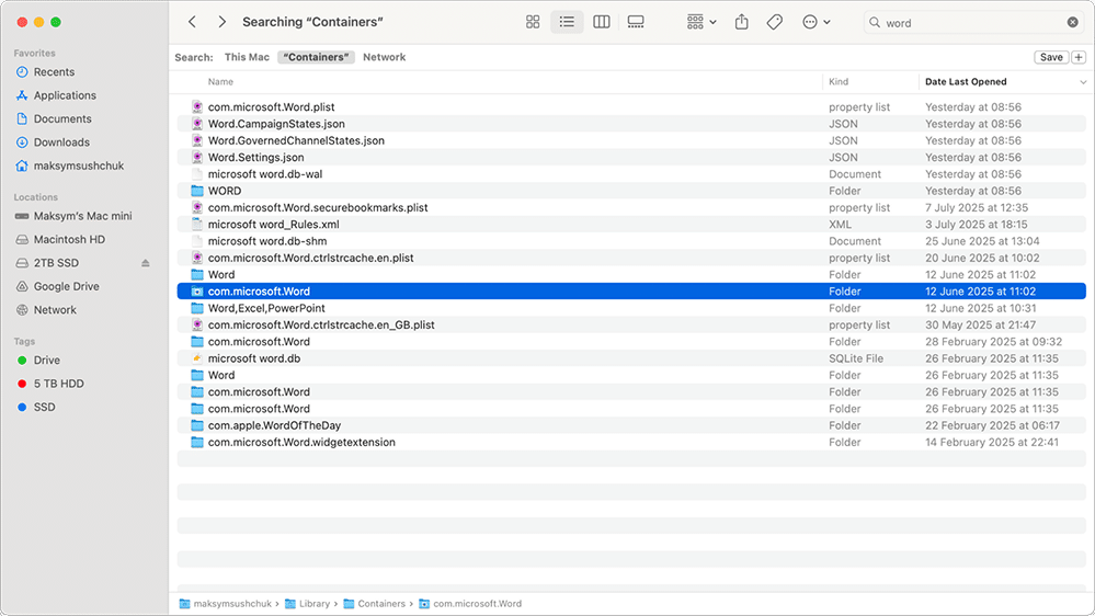 MS Office files in the Containers folder