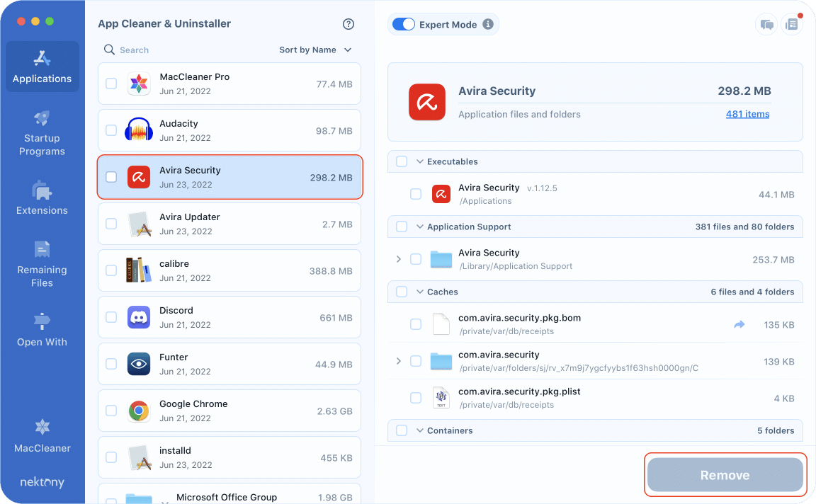 Uninstalling Avira with App Cleaner & Uninstaller