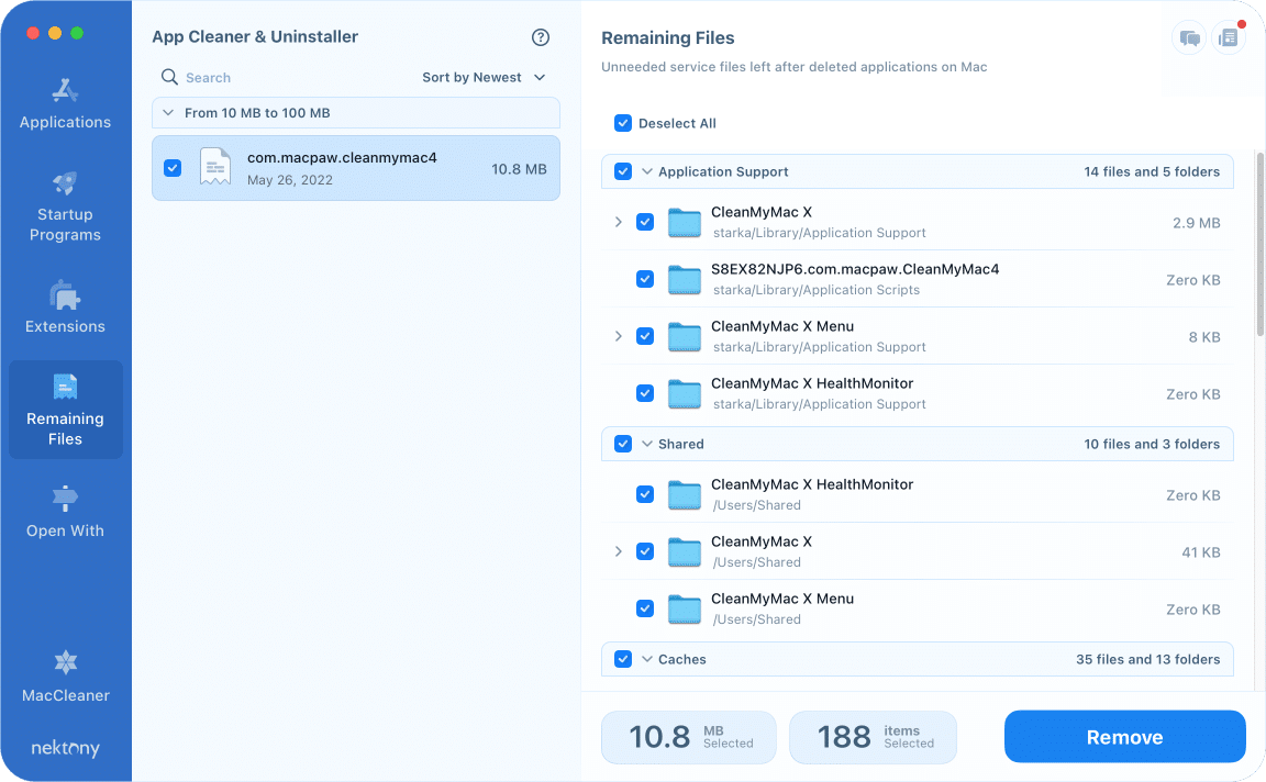 Remaining files tab