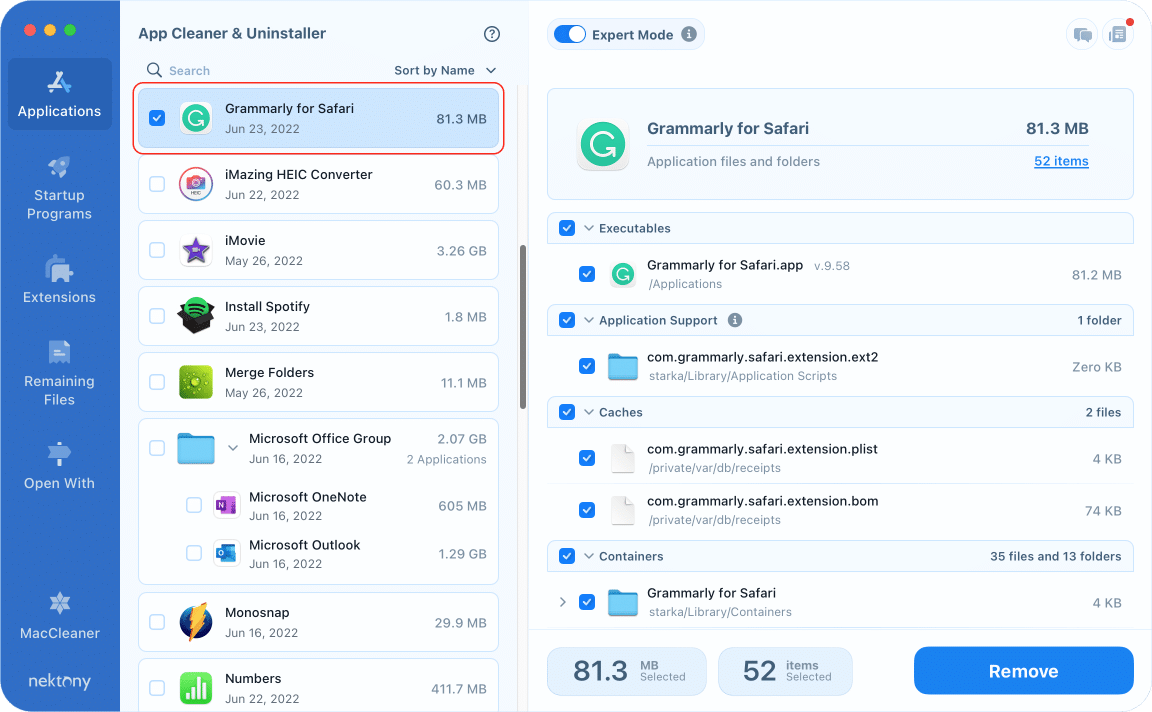 removing Grammarly for Safari with App Cleaner & Uninstaller