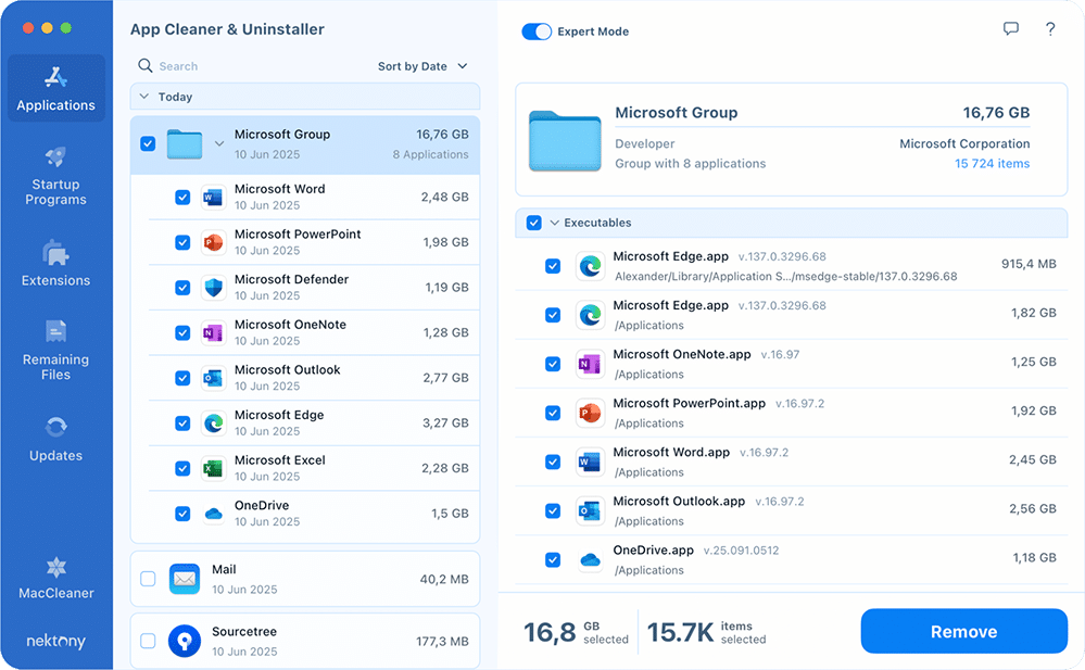 Microsoft 365 apps in App Cleaner & Uninstaller