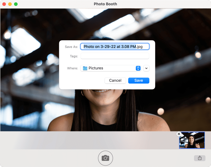 Photo Booth showing how to save the photo