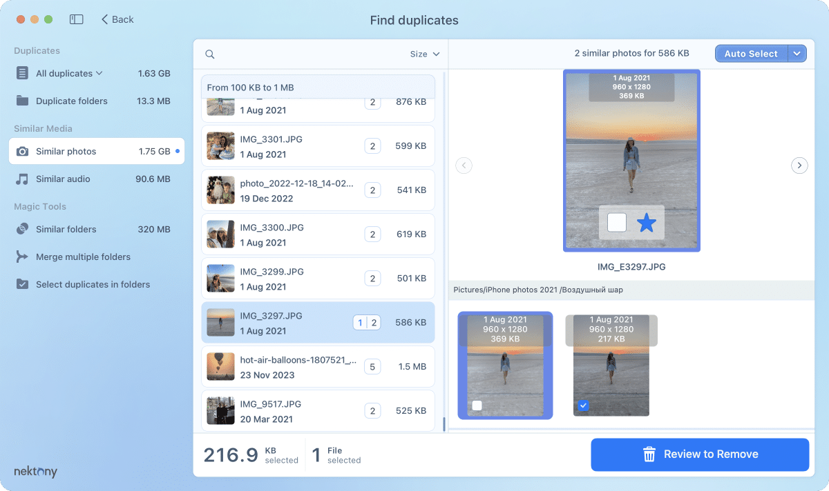 Duplicate File Finder removing similar photos