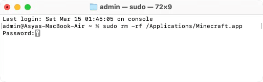 Command to uninstall Minecraft