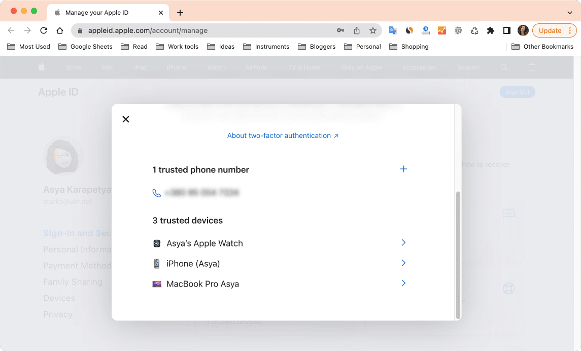 adding trusted devices and phone numbers of Apple ID verification