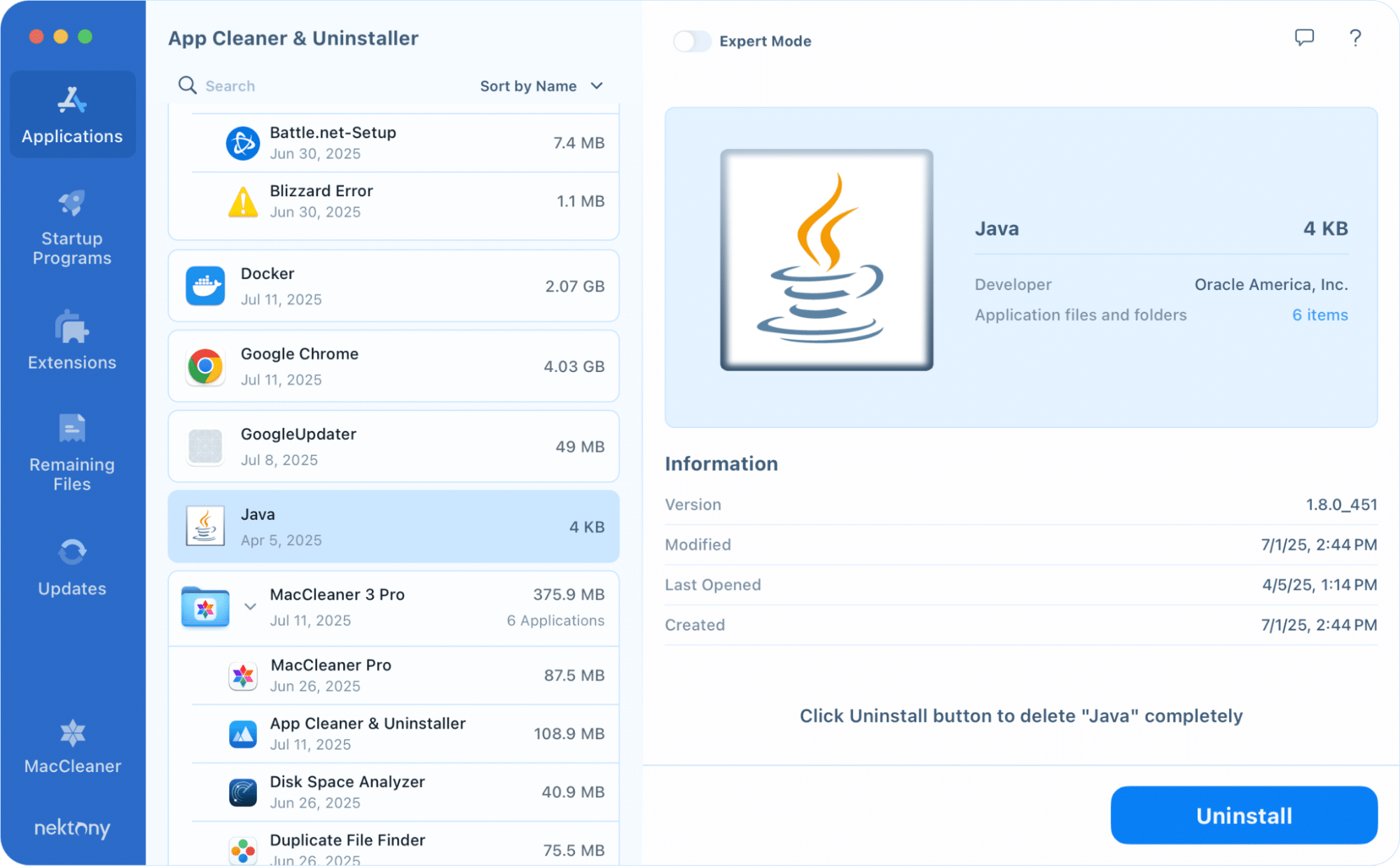App Cleaner & Uninstaller window